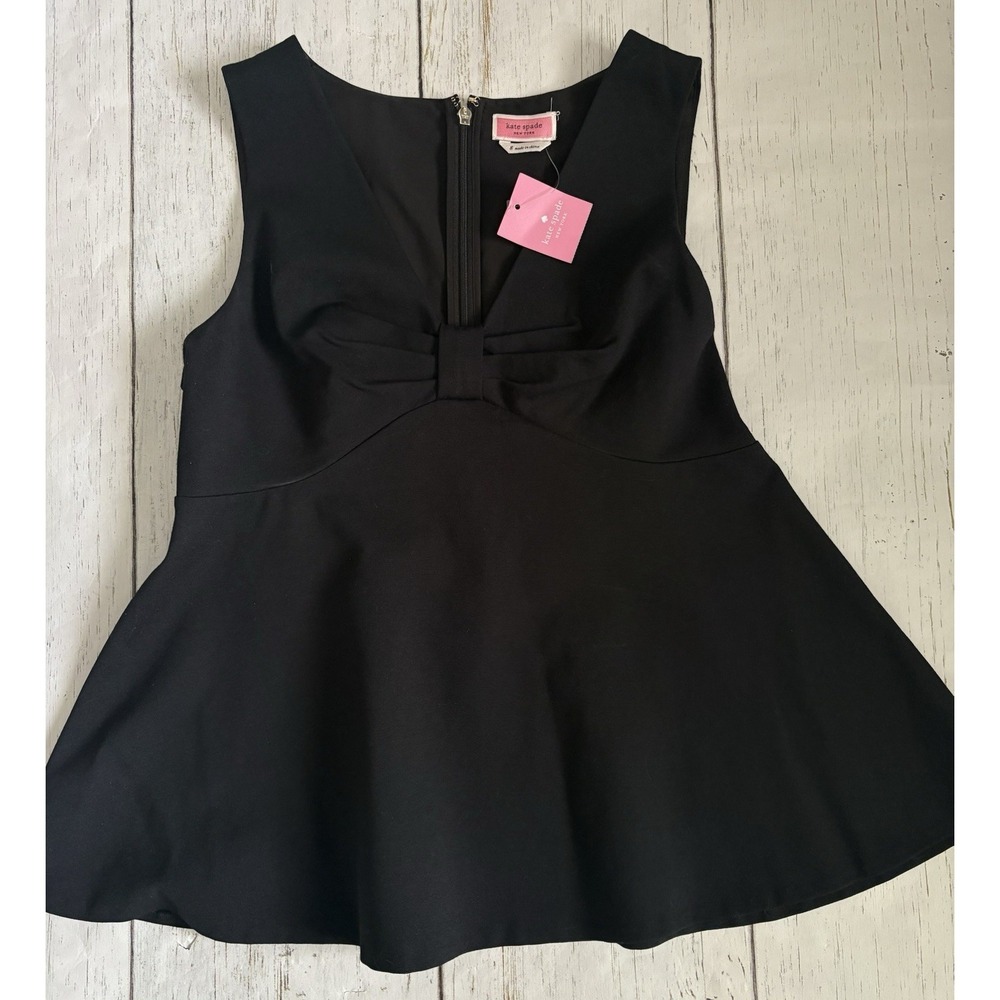 Kate Spade New York Black Ponte Bow-knot Sleeveless Peplum Top Size 8